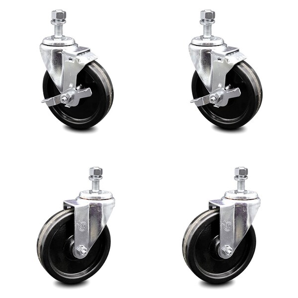 Service Caster 5 Inch Phenolic Wheel Swivel 1/2 Inch Threaded Stem Caster Brakes SCC, 2PK SCC-TS20S514-PHS-121315-2-TLB-2 - main